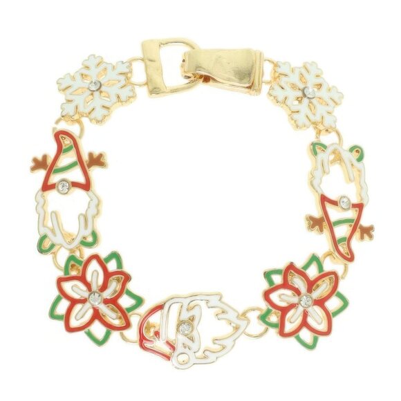 Christmas Snowflake Poinsettia Charm Bracelet - Picture 1 of 2